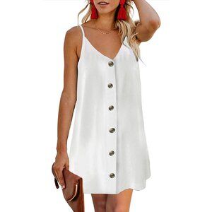 👗 2/$30 White/Ivory Button Up Sleeveless Dress with Adjustable Straps sz Large